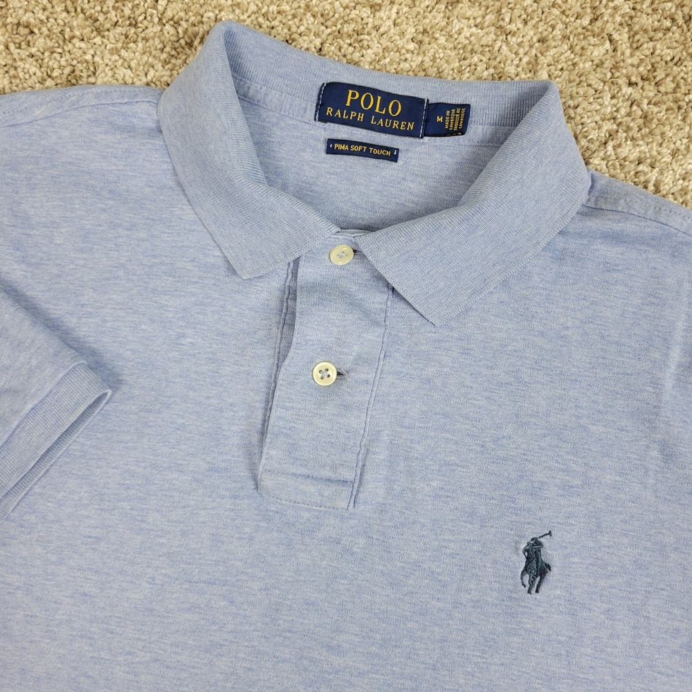 Polo Ralph Lauren Pima Soft Touch Mens Medium Solid Blue Pony Stretch Knit SS